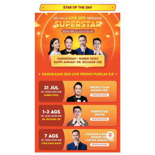 Rangkaian Sesi Live Promo Puncak Shopee 8.8. (Foto: Ist)