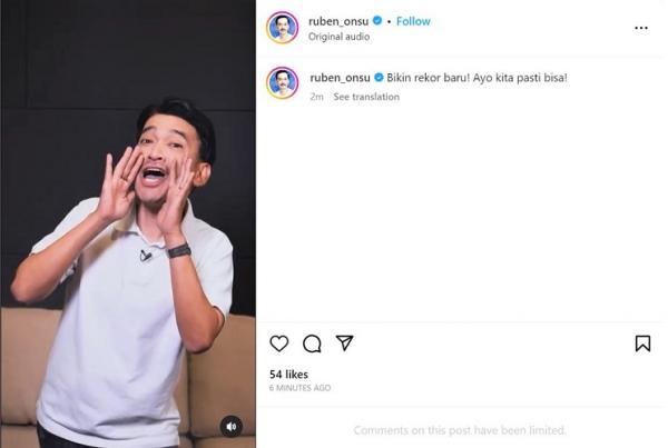 Video Ruben Onsu Shopee Ruben Onsu mengunggah video di akun Instagram untuk meminta dukungan dari para penggemarnya. (Foto: dok Instagram @ruben_onsu)