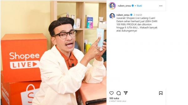 Live streaming Ruben Onsu pada puncak kampanye Shopee 8.8 Grand Beauty and Fashion Festival. (Foto: tangkapan layar/Instagram)