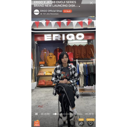 Tangkapan layar live streaming Erigo x JKT48 di Shopee Live pada Jumat (18/8/2023).&nbsp;(Foto: Ist)