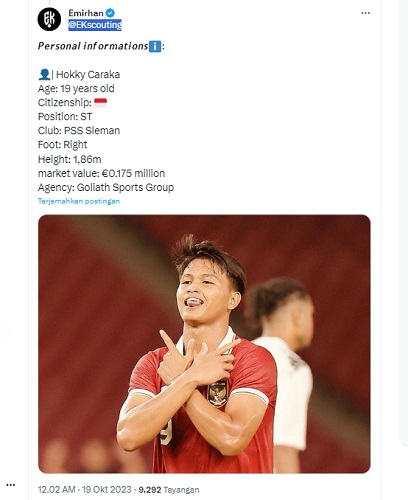 Emirhan mengungkap profil Hokky Caraka Emirhan mengungkap profil Hokky Caraka di akun Twitternya, @EKscouting)