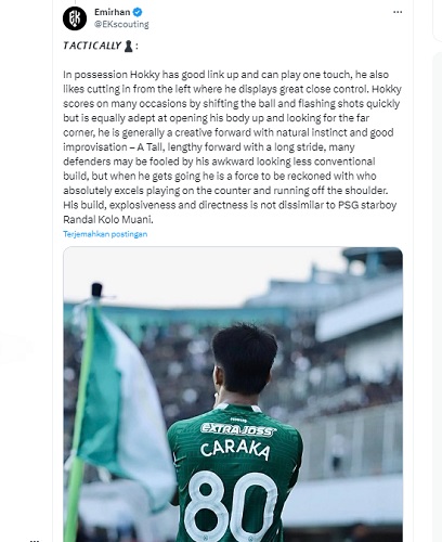 Twitter Emirhan menyebut gaya main Hokky Caraka seperti Randal Kolo Muani.