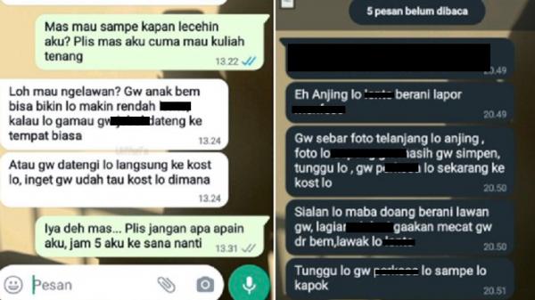 Viral Chat Mahasiswi Baru Diduga Dilecehkan Anggot Viral Chat Mahasiswi Baru Diduga Dilecehkan Anggota BEM, Diancam Foto Bugil Bakal Disebar (Foto: Tangkapan Layar)