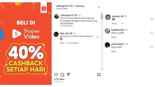 Shopee Raffi Ahmad Capture postingan dan komen di Instagram Raffi Ahmad. (Foto: Ist)