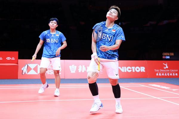 Ganda putri Indonesia Apriyani Rahayu/ Siti Fadia Silva Ramadhanti masih diganggu cedera saat tampil di BWF World Tour Finals 2023. (Foto: PBSI)