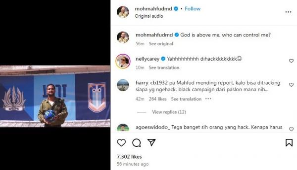 Akun Ig Mahfud Md Diretas Akun Instragram Mahfud MD sempat diretas. (Foto IG Mahfud).