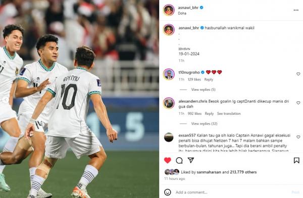 Asnawi Mangkualam mengunggah foto-foto aksinya kontra Vietnam di Piala Asia 2023. Dia juga mengutip penggalan ayat Alquran sebagai caption. (Foto: Instagram @asnawi_bhr)