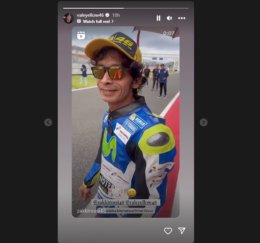 Valentino Rossi Pembalap legendaris Valentino Rossi me-repost video kembarannya asal Indonesia. (Foto: Instagram @@valeyellow46)
