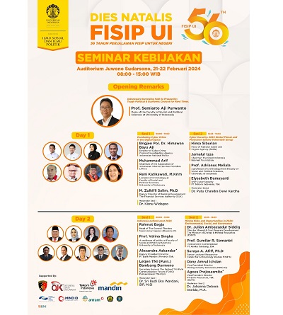 FISIP UI menggelar seminar riset dan kebijakan untuk memperingati Dies Natalis ke-56 tahun. (Foto: Istimewa)