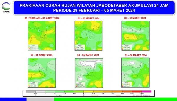 Prakiraan Curah Hujan Prakiraan curah hujan di wilayah Jabodetabek hingga 5 Maret 2024.