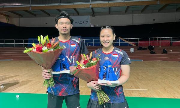 Ganda campuran Indonesia, Rinov Rivaldy/Pitha Haningtyas Mentari juara Spain Masters 2024. Mereka melepas dahaga usai tiga tahun puasa gelar. (Foto: PBSI)