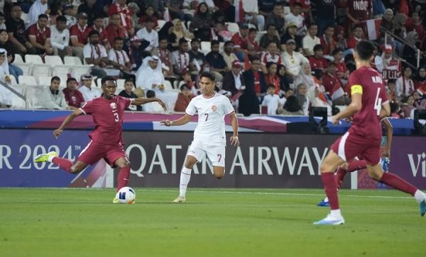 Timnas Indonesia Vs Qatar Marselino Ferdinan Indonesia kalah 0-2 dari Qatar pada matchday pertama Grup A Piala Asia U-23 2024 di Jassim Bin Hamad Stadium, Senin (15/4/2024) malam WIB. (Foto: PSSI)