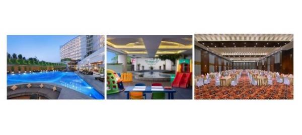 Fasilitas Hotel Alana Kiri ke kanan: Kolam renang di The Alana Sentul, Taman bermain anak di The Alana Yogyakarta, dan Ballroom di The Alana Solo. (Foto: dok Archipelago)