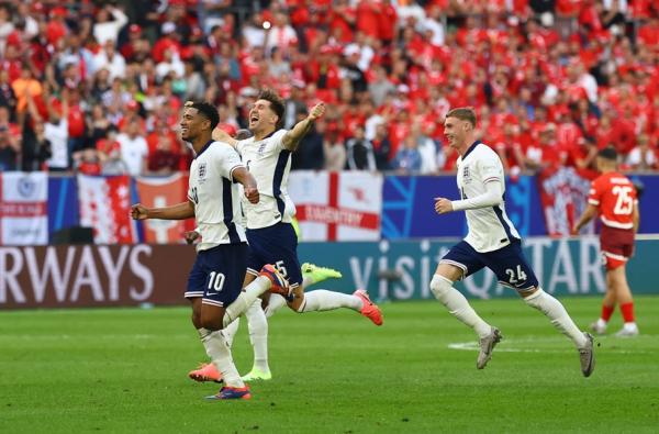 Timnas Inggris melangkah ke semifinal Euro 2024. Inggris menang adu penalti 5-3 lawan Swiss. (foto: REUTERS)