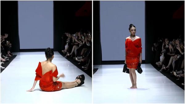 Naura terjatuh di runway