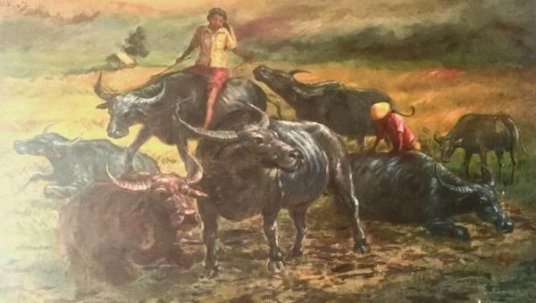 Biografi Basuki Abdullah 1 Lukisan Anak Kecil Menunggang Kerbau karya Basuki Abdullah. (Foto: Antara)