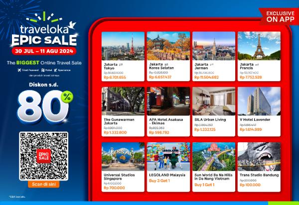 Jangan lewatkan Traveloka Epic Sale Jangan lewatkan Traveloka Epic Sale pada 30 Juli hingga 11 Agutsus 2024. (Foto: dok Traveloka)
