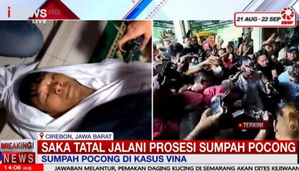 Sumpah Pocong Saka Penampakan Saka Tatal saat menjalani ritual sumpah pocong dalam kasus Vina di padepokan agung, Kabupaten Cirebon, Jumat (9/8/2024). (Foto: MPI)