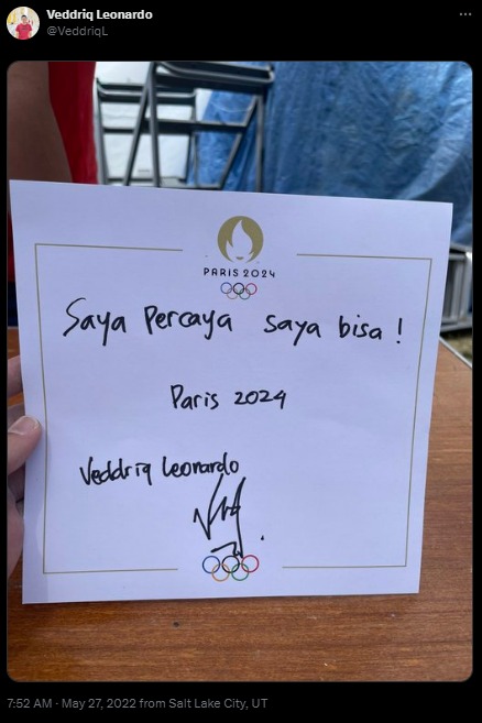Veddriq Leonardo tulisan afirmasi jadi kenyataan Veddriq Leonardo tulis afirmasi 2 tahun lalu dan jadi kenyataan
