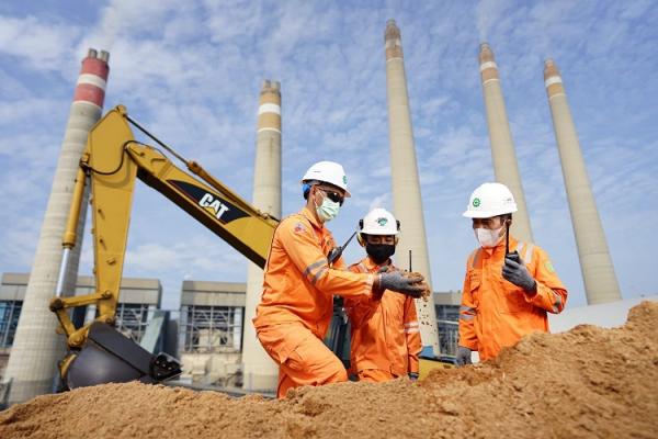 PLN Co-Firing Biomassa Petugas PLN lakukan pengecekan terhadap biomassa yang berasal dari serbuk kayu untuk digunakan sebagai substitusi bahan bakar batu bara atau co-firing di PLTU Suralaya, Cilegon, Banten. (Foto: dok PLN)