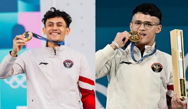 Veddriq Leonardo (kiri) dan Rizki Juniansyah mempe Veddriq Leonardo (kiri) dan Rizki Juniansyah mempersembahkan medali emas untuk Indonesia pada Olimpiade Paris 2024. (Foto: NOC Indonesia)