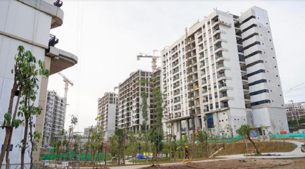 Rusun ASN di IKN 2 Penampakan tower Rusun ASN di IKN dalam proses penyelesaian. (Foto: Dok. PUPR)