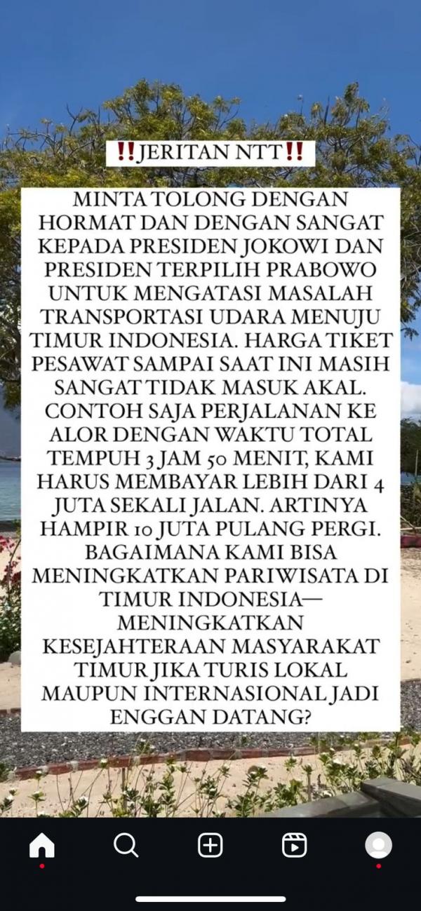 Tiket pesawat mahal banget Curhatan Kirana Larasati soal tiket pesawat ke NTT sangat mahal