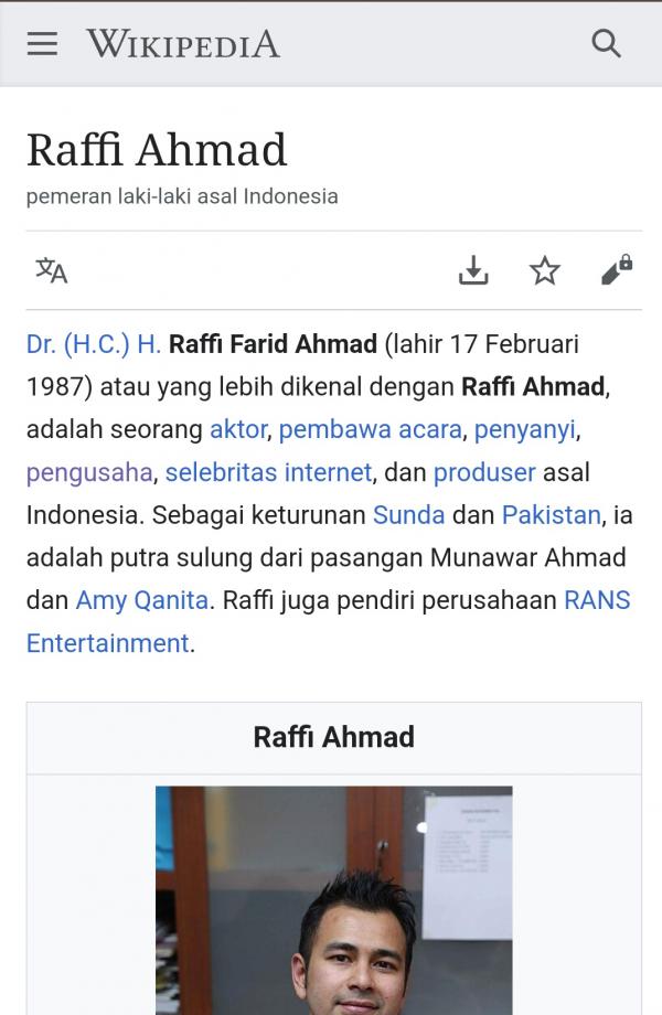 Profil Raffi Ahmad berubah di Wikipedia Profil Raffi Ahmad berubah di Wikipedia. (Foto: X)