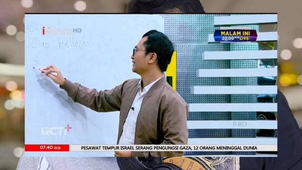 Erlangga Greschinov di Morning Update iNews TV Erlangga Greschinov di Morning Update iNews TV mengajarkan bahasa Italia. (Foto: iNews TV)