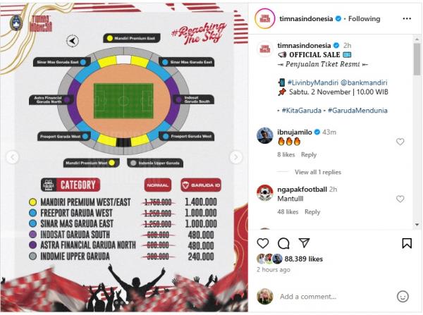 Harga Tiket Timnas Indonesia