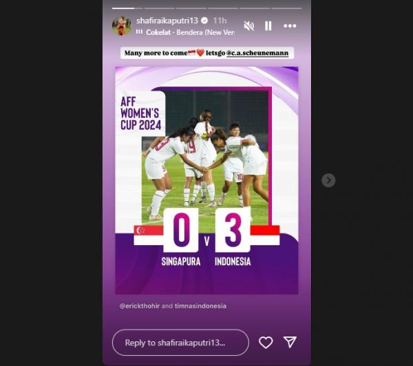 Kapten Timnas Putri Indonesia, Shafira Ika Putri. menuliskan pesan usai Garuda Pertiwi ke final Piala AFF Wanita 2024. (Foto: Instagram @shafiraikaputri13)
