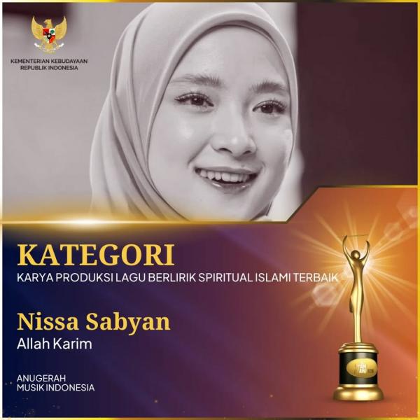 Nissa Sabyan AMI Awards 2024 Nissa Sabyan raih AMI Awards 2024. (Foto: Instagram)