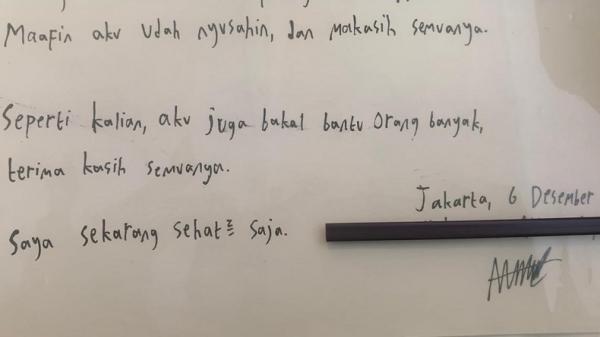 Surat yang ditulis MAS (dok. istimewa) Surat yang ditulis MAS (dok. istimewa)