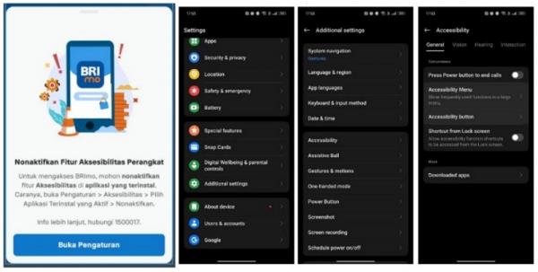 BRImo OPPO Cara nonaktifkan aksesibilitas BRImo di Oppo. (Foto: dok BRI)