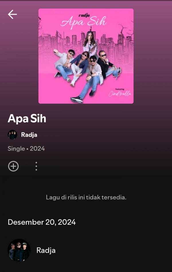 Lagu Apa Sih Radja di-take down Spotify. (Foto: Screenshoot)