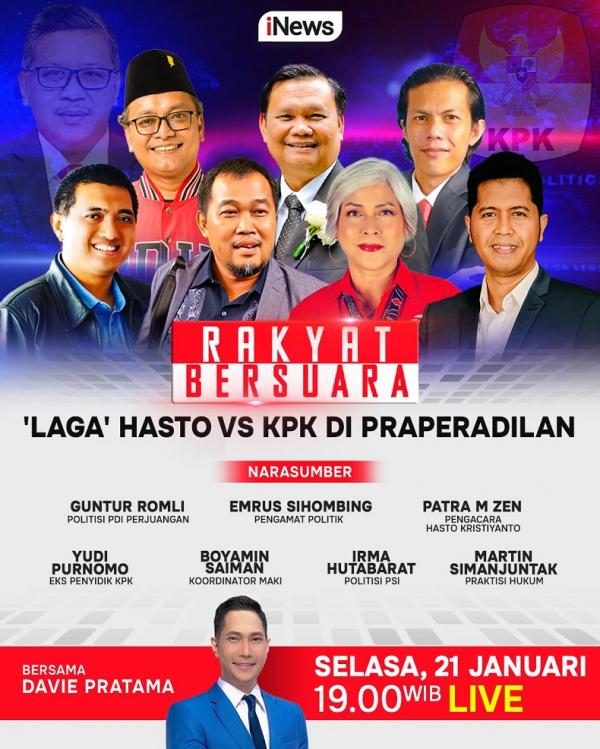 Rakyat Bersuara bertajuk Laga Hasto Vs KPK di Praperadilan. (Foto: iNews)