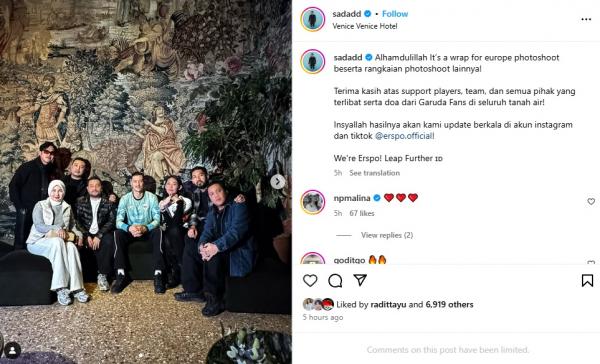 CEO Erspo Muhammad Sadad mengunggah foto dirinya dan tim bersama Jay Idzes di Instagram pribadinya, Rabu (29/1/2025). (Foto: Instagram @sadadd)