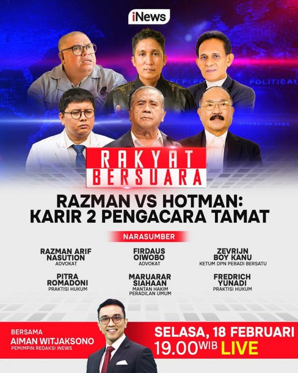 Rakyat Bersuara: Razman vs Hotman Rakyat Bersuara: Razman vs Hotman: Karier 2 Pengacara Tamat (foto: iNews)