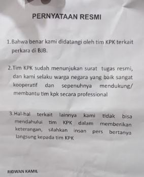 Isi surat yang diketik Ridwan Kamil terkait penggeledahan rumahnya oleh KPK. (Foto: iNews)