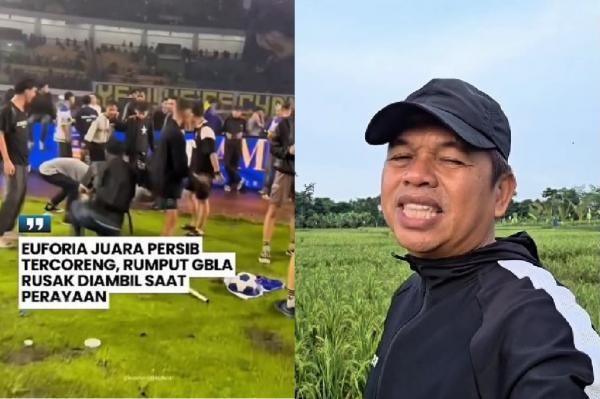 viral bobotoh rusak rumput stadion GBLA Gubernur Jabar Dedi Mulyadi mengingatkan barak militer dan proses hukum menanti para bobotoh yang merusak rumput dan gawang Stadion GBLA. (Foto: IG)