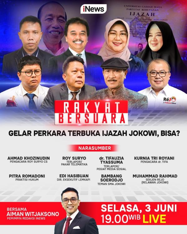 Rakyat Bersuara Ijazah Jokowi 1 Rakyat Bersuara episode Gelar Perkara Terbuka Ijazah Jokowi, Bisa? (Foto: iNews)