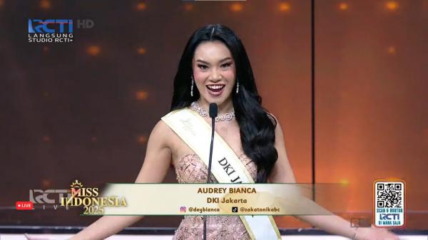 Potret Audrey Bianca Potret Audrey Bianca di final Miss Indonesia 2025. (Foto: RCTI)