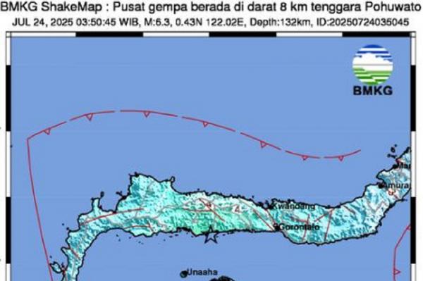 Gempa M6,3 Guncang Pohuwato, Getaran Terasa Kuat hingga Kalimantan dan Manado