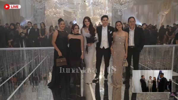 Luna Maxime dan tamu resepsi Luna Maya dan Maxime Bouttier bersama tamu resepsi pernikahan. (Foto: Youtube)