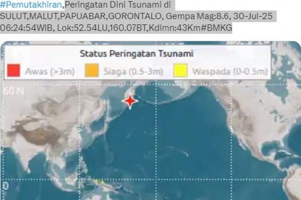BMKG: Tsunami Dampak Gempa Rusia Masuk Perairan Jayapura-Sarmi