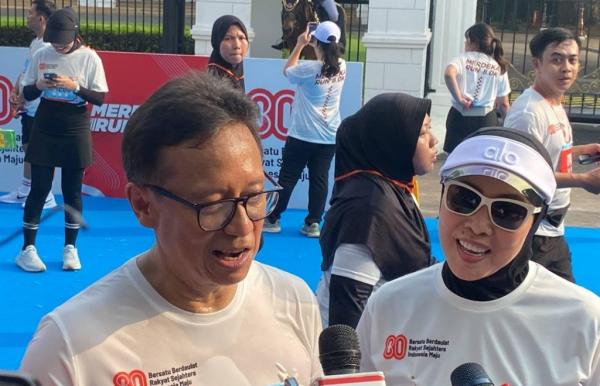 Menteri Kesehatan Budi Gunadi Sadikin mengingatkan masyarakat berolahraga minimal 30 menit setiap hari untuk menjaga tekanan darah hingga kolesterol dalam tubuh. (Foto: Achmad Al Fiqri)
