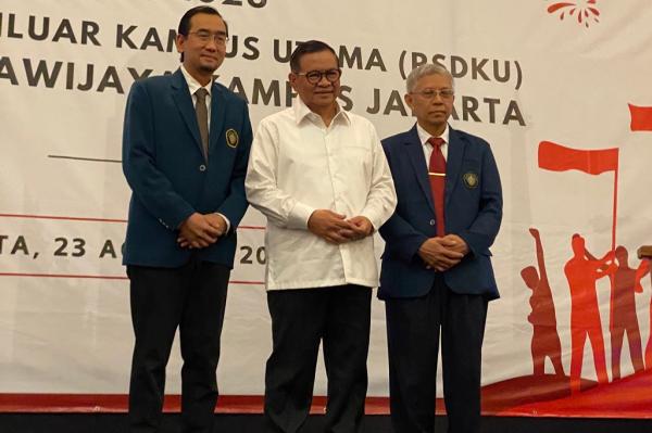 pramono anung keynote speaker acara UB Gubernur DKI Jakarta, Pramono Anung menjadi keynote speaker dalam acara Orientasi Pendidikan Mahasiswa Baru Program Doktor dan Magister PSDKU Universitas Brawijaya Kampus Jakarta Tahun Akademik 2025/2026 di Setiabudi, Jaksel, Sabtu (23/8/2025). (IST)