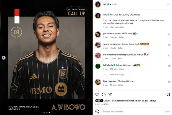 Adrian Wibowo Klub MLS Los Angeles FC, mengumumkan Adrian Wibowo, dipanggil Timnas Indonesia. (Foto: IG @lafc)