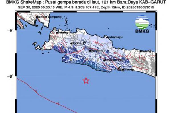 Gempa Hari Ini Magnitudo 4,9 Guncang Garut, Terasa di Sukabumi hingga KBB