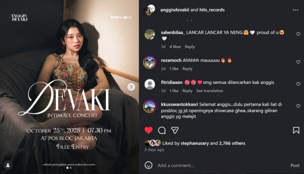 Devaki Intimate Concert Respons fans Anggis Devaki mengetahui kabar Devaki Intimate Concert. (Foto: Instagram)